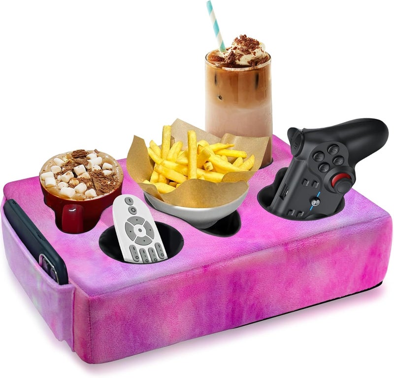 NISDOING Couch Cup Holder Pillow, 5 Hole Couch Drink Holder! Keep Drinks Hand Side and Keep Temp, Prevent Spills and Use Anywhere. Cup Holder for Couch, Bed, Camping, RV, Car, Beach. Rose Purple - Image 1